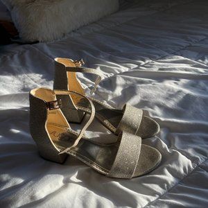 Sugar Women's Ankle Strap Two Inch Block Heel Champagne Glitter